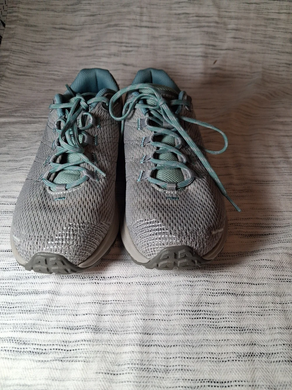 Merrell Mens Gray with Teal Trail Shoes Lace Up Size 9.5